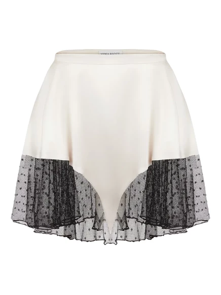 Женская юбка Nina Ricci атласная с кружевом, нейтральная