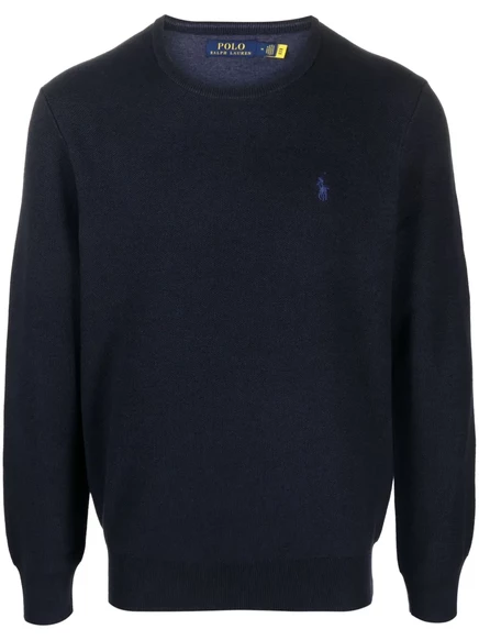 Хлопковый джемпер Polo Ralph Lauren с вышитым логотипом и длинными рукавами blue