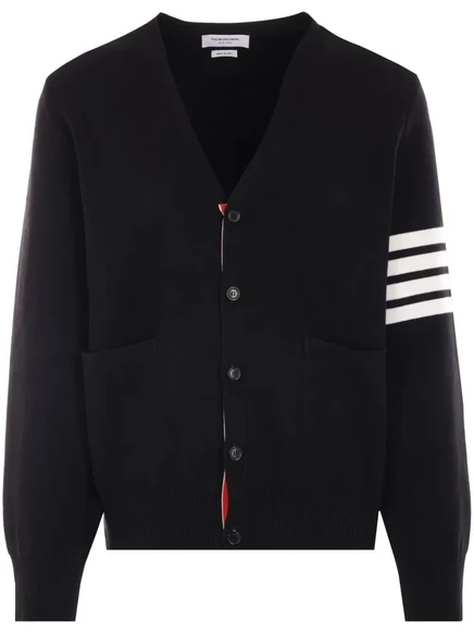 Мужской хлопковый кардиган Thom Browne в полоску, черный
