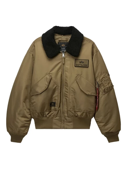 Мужская куртка-бомбер Alpha Industries с шерпой, оливковая