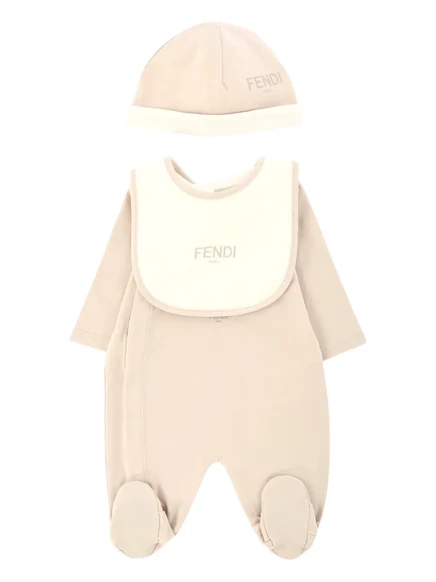 Детский комплект fendi kids боди с вышивкой, бежевый