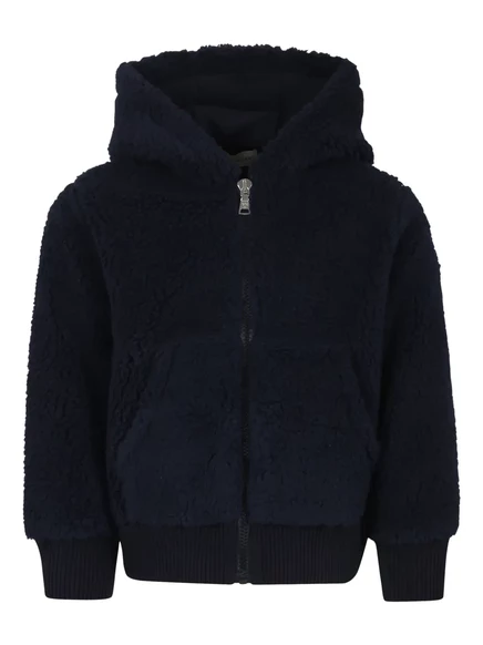 Детская куртка Moncler Enfant под овчину с капюшоном, синяя