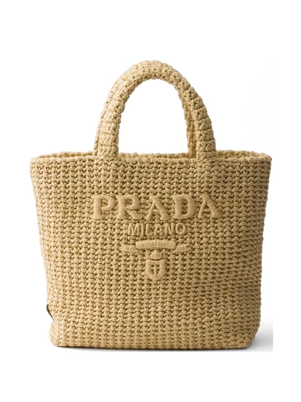 Женская сумка-тоут Prada плетеная малая, нейтральная