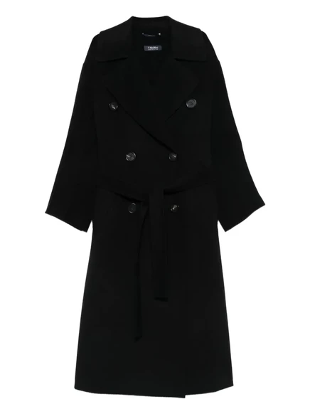 Женское двубортное пальто S. Max Mara с поясом, черное