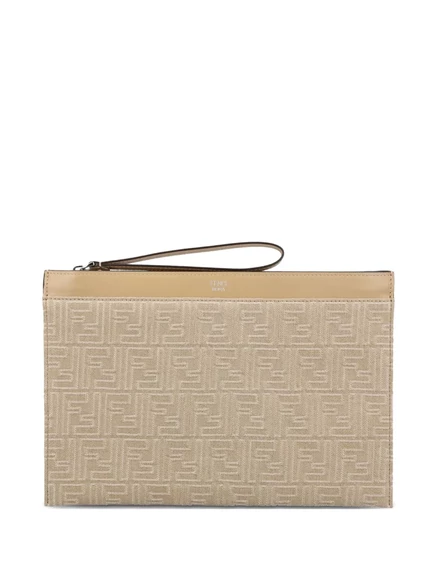 Мужской клатч Fendi FF жаккардовый средний, бежевый