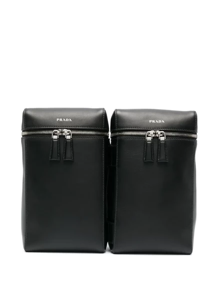 Двойной кожаный рюкзак Prada black