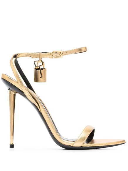 Металлические сандалии с навесным замком TOM FORD 115 мм  gold