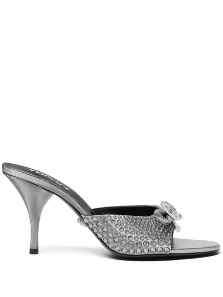 Женские мюли Versace кожаные 85 мм, серебристые