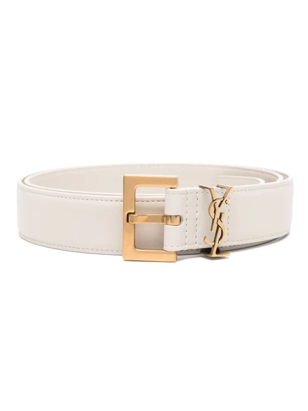 Женский ремень Saint Laurent Cassandre кожаный, слоновая кость
