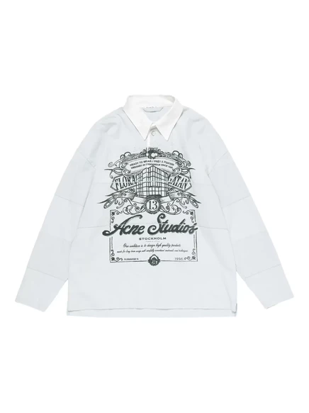 Футболка-поло Acne Studios с графическим принтом grey