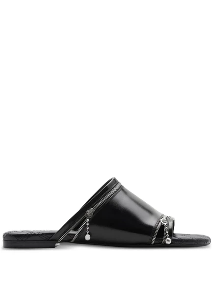 Кожаные босоножки на плоской подошве с декоративной молнией Burberry black