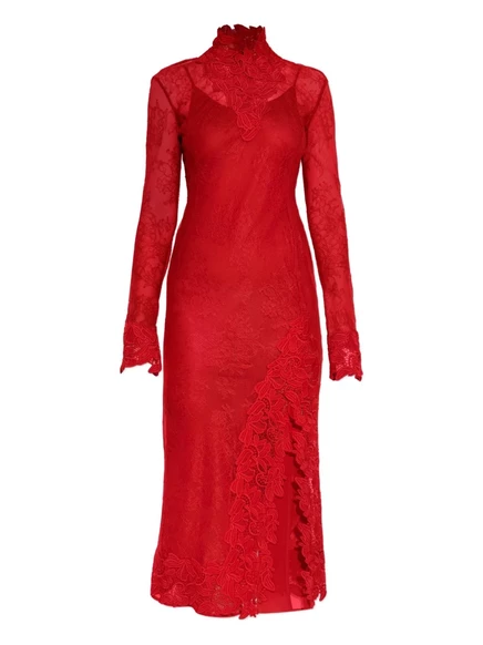 Платье с высоким воротом и кружевной вставкой Blumarine red