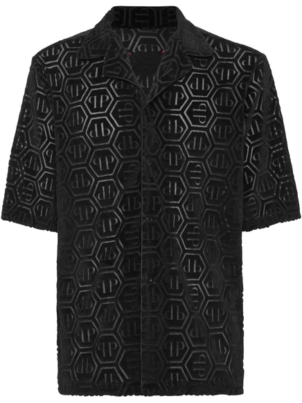Рубашка с коротким рукавом Philipp Plein с шестиугольным рисунком black