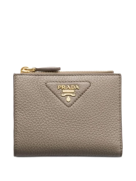 Женский кошелек Prada из зернистой кожи на молнии, бежевый