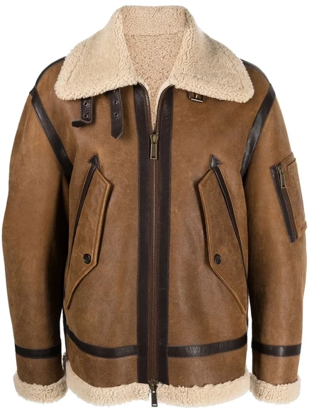 Байкерская куртка DSQUARED2 с отделкой из овечьей шерсти brown