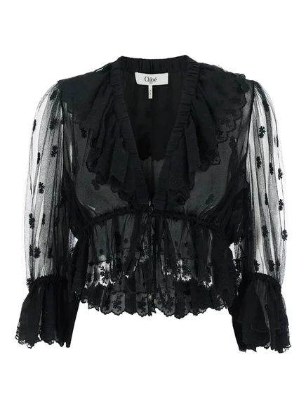 Прозрачная блузка с рюшами от Chloé black