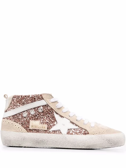 Женские высокие кроссовки Golden Goose Mid Star с глиттером, розовые