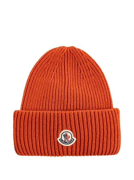 Мужская вязаная шапка Moncler с логотипом, оранжевая