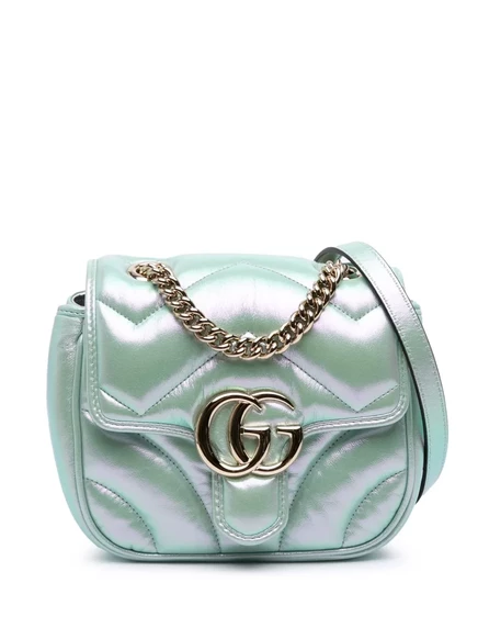 Кожаная сумка через плечо с клапаном Mini GG Marmont Matelasse, бывшая в употреблении у Gucci 2016-2025 green