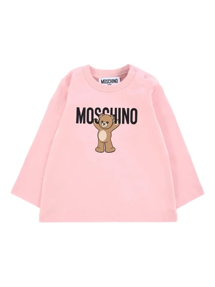 Детская футболка Moschino Kids с принтом мишки, розовая