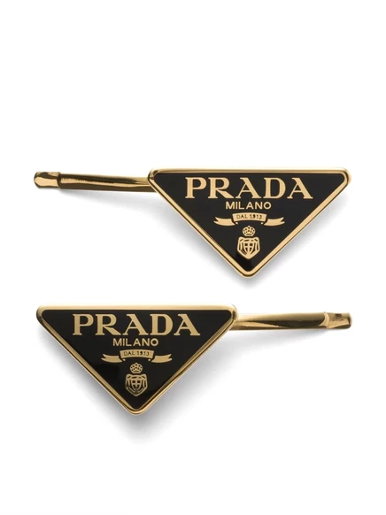 Заколки для волос с треугольным логотипом Prada (набор из двух заколок) gold