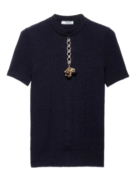 Свитер в рубчик с подвеской-украшением от Prada blue