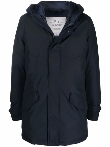 Мужское пуховое пальто Woolrich с капюшоном, темно-синее