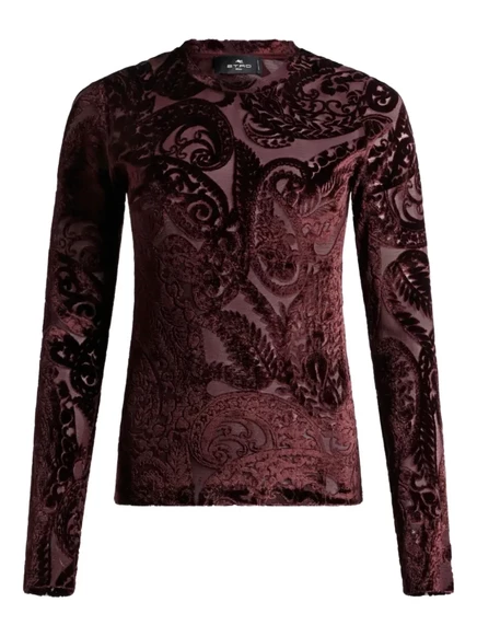 Блузка Etro из бархата с узором пейсли, коричневая
