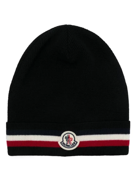 Шерстяная шапочка-бини Moncler в трехцветную полоску black