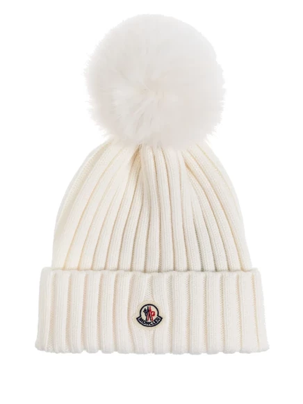 Женская шапка Moncler с помпоном, белая