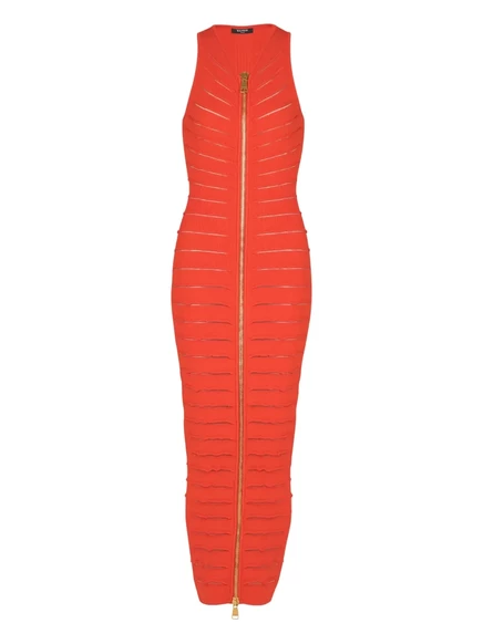 Трикотажное макси-платье Balmain с застежкой-молнией спереди red