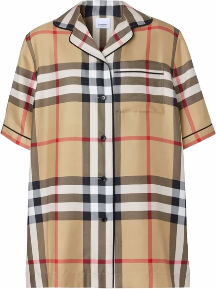 Винтажная шелковая пижамная рубашка Burberry в клетку neutrals
