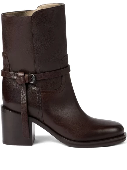 Кожаные ботинки Brunello Cucinelli с ремешком и пряжкой brown