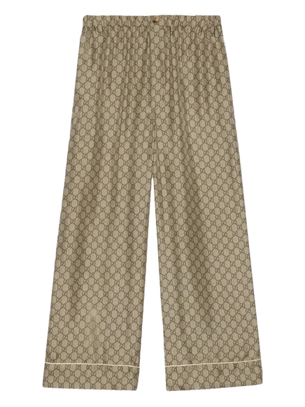 Шелковые брюки паллаццо от Gucci GG Supreme