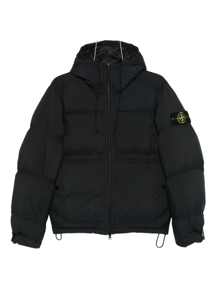 Мужской стеганый пуховик Stone Island с капюшоном, черный