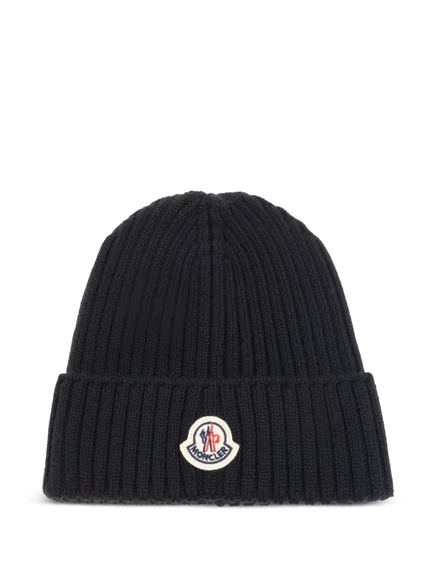 Детская вязаная шапка Moncler Enfant с отворотом, черная