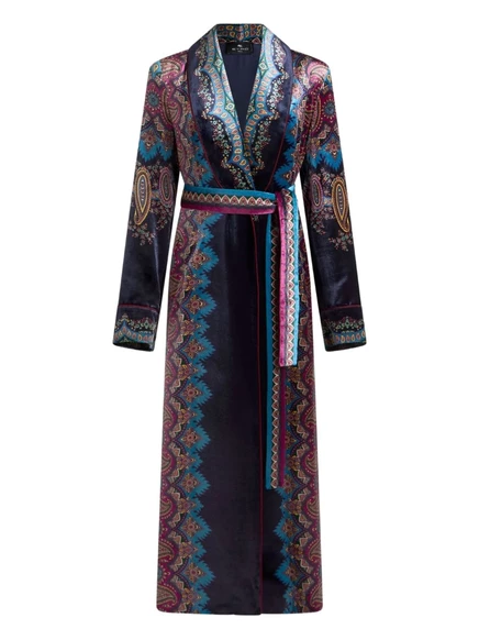 Женский бархатный халат Etro с узором пейсли, темно-синий