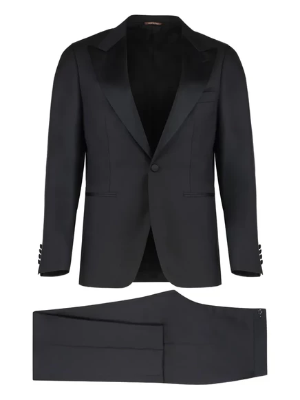 Шерстяной костюм Canali с отворотом-козырьком black