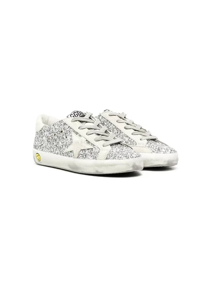 Детские кеды Golden Goose Kids Superstar низкие с глиттером, серебристые