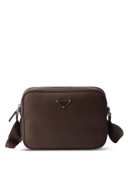 Мужская плечевая сумка Prada из фактурной кожи, коричневая