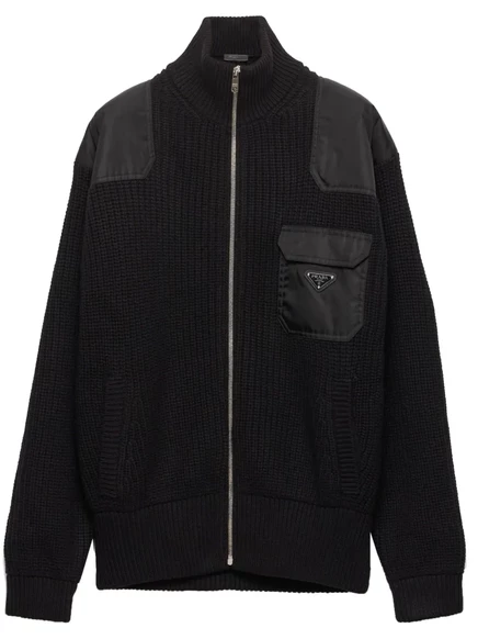Вязаный кардиган в рубчик на молнии от Prada black