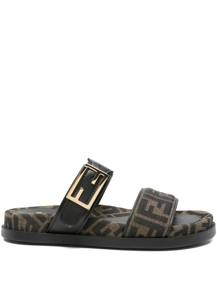 Босоножки с пряжкой и логотипом FENDI Feel FF brown