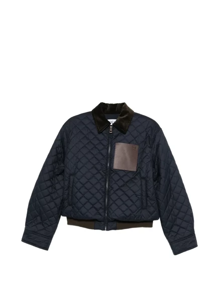 Женская стёганая куртка Loewe с кожаными деталями, синяя