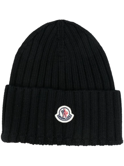 Женская вязаная шапка Moncler из шерсти, черная