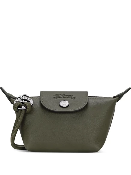 Женская монетница Longchamp Le Pliage из кожи, оливковая