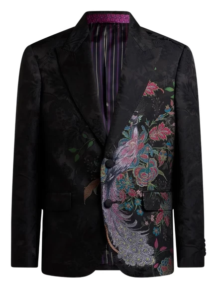 Жаккардовый однобортный блейзер ETRO Peacock-Peacock black