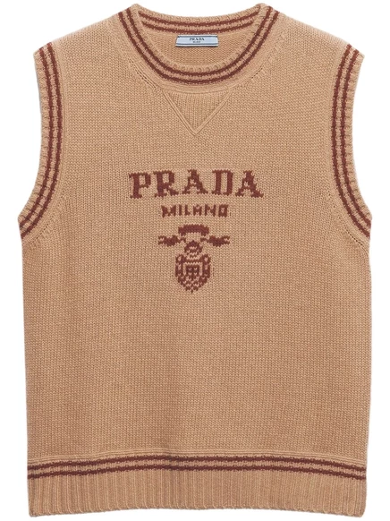 Женская ребристая майка Prada Intarsia, коричневая