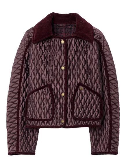 Женская стеганая куртка-пуховик Burberry с вельветовой отделкой, темно-красная