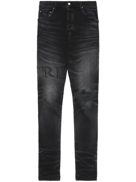 Мужские узкие джинсы Amiri с кристаллами, черные