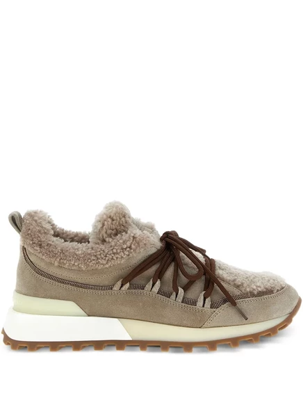 Женские кеды Brunello Cucinelli Monile с мехом, бежевые